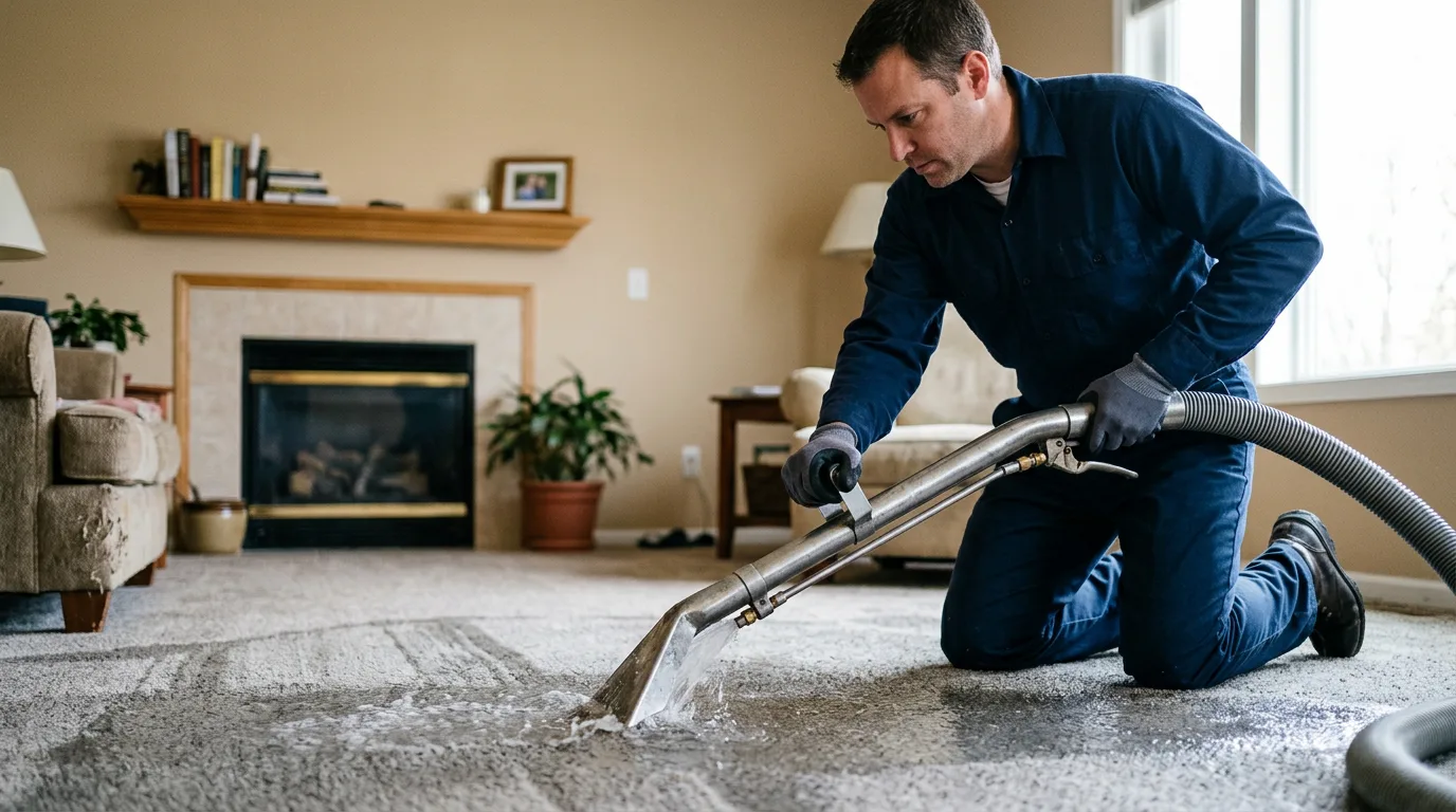 Water damage restoration technician working near Hampton, NE